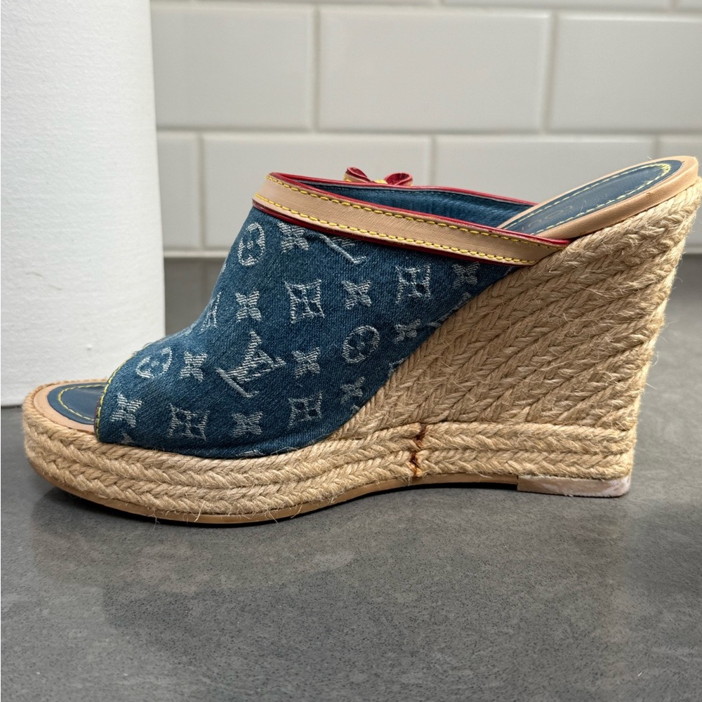 Louis Vuitton Blue and Tan Wedges - Picture 11 of 13
